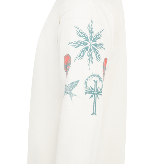 Image 3 of 4 - WHITE - SAINT MICHAEL DW Tattoo Tee featuring regular fit, crewneck, dropped shoulders, long sleeves, straight hem and graphic print. 100% cotton. 