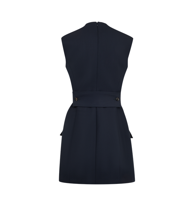 Image 2 of 2 - NAVY - Bottega Veneta Women's Wool Twill Dress is crafted from wool twill and features a mini-length silhouette, a matching martingale detail, and a concealed zip closure. Designed with a regular fit, this refined style is fully lined for comfort and structure, showcasing the house's understated approach to tailoring. Main Material: Wool Twill. Made in Italy. 