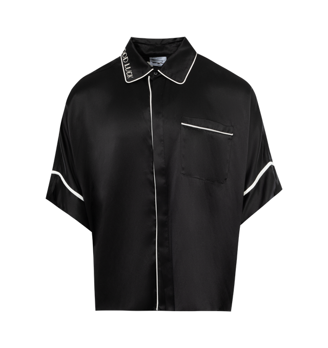BLACK - MR. SATURDAY PJ Dolman Shirt featuring covered button front closure, short sleeves, white trim and patch pocket at chest. 