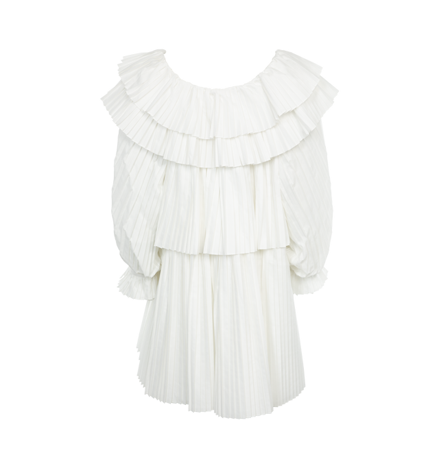 Image 2 of 3 - WHITE - BODE Brunch Minidress featuring polyester twill dress, knife pleats throughout, tiered construction, scoop neck, flared cuffs and full twill lining. 100% polyester. Made in Portugal. 