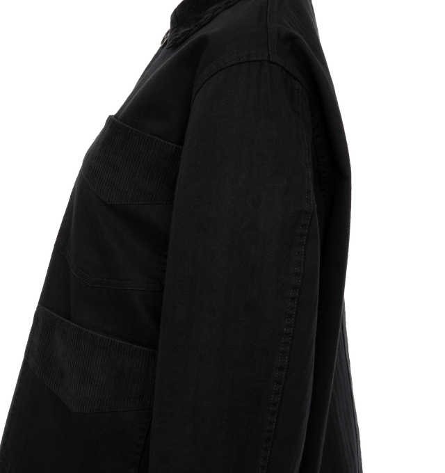 Image 3 of 3 - BLACK - BODE Craft Jacket featuring canvas workwear jacket, heavyweight cotton twill with corduroy trim along the cuffs, collar, and hem and four button closure. 100% cotton. 