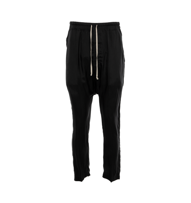 Image 1 of 4 - BLACK - RICK OWENS drawstring cropped pants in heavy cotton poplin with above-ankle length and dropped crotch, elasticized waist with drawstring, concealed fly, two side front pockets and two square back pockets. 97% COTTON  3% ELASTANE. 