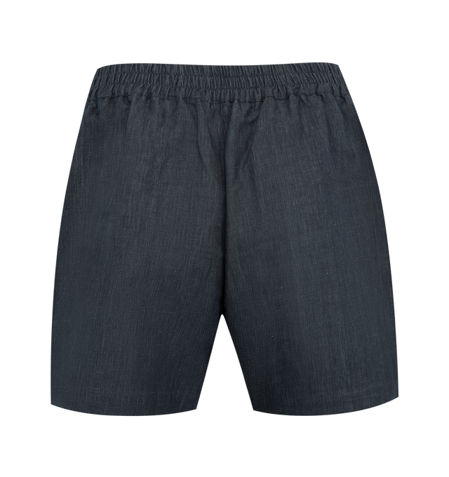 Image 2 of 3 - BLUE - STUDIO NICHOLSON Elio Short featuring elasticated waist, slant pockets, cropped length and relaxed fit. 50% cotton, 50% linen. Made in Portugal. 