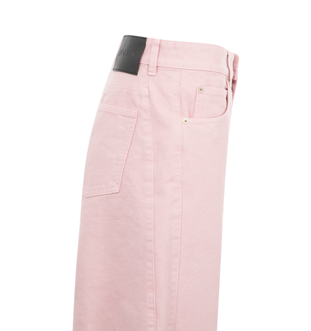 Image 3 of 3 -  PINK - Loewe Women's trousers in medium-weight garment dye cotton twill featuring a balloon silhouette with darts at the knees, regular length, mid waist, loose leg, concealed zip fastening, five pocket style and LOEWE embossed leather patch placed at the back. Made in : Italy. 