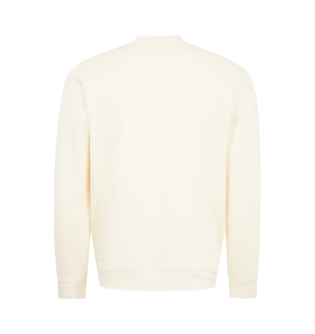 Image 2 of 3 - WHITE - MONCLER Cotton Blend Logo Sweatshirt featuring cotton and nylon blend fleece, crew neck, ribbed trims and embroidered and printed logos. 87% cotton, 13% polyamide/nylon. Made in Turkey. 