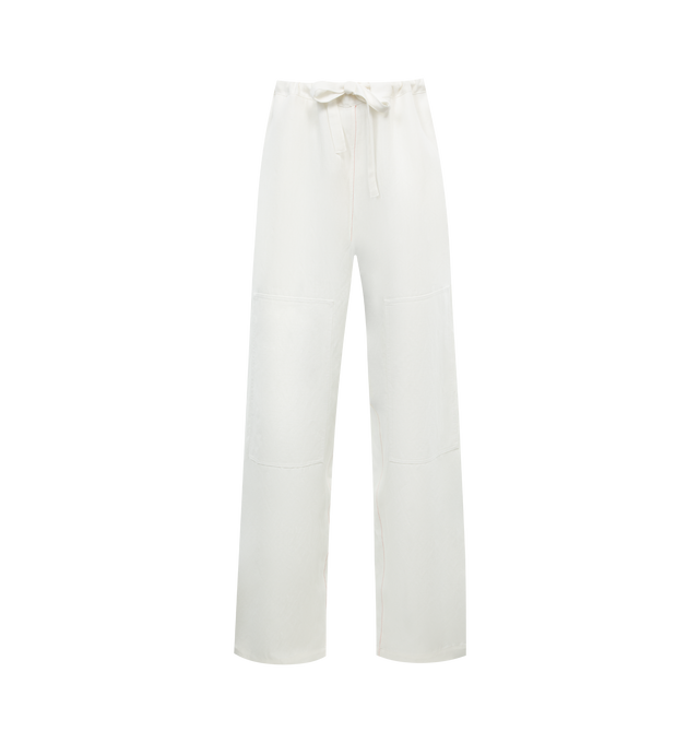 Image 1 of 3 - WHITE - FERRAGAMO Drawstring Pants featuring wide leg, side slit pockets, back patch pockets, full length and drawstring waistband. 54% viscose, 46% linen. 