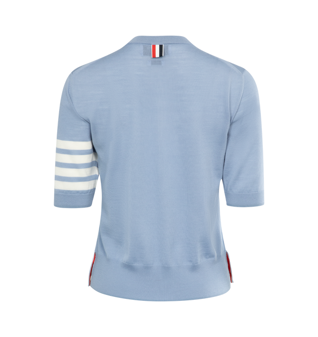 Image 2 of 2 - BLUE - Thom Browne intarsia knit short sleeve tee crafted from Merino wool featuring 4 bar stripe detail on the left sleeve.  