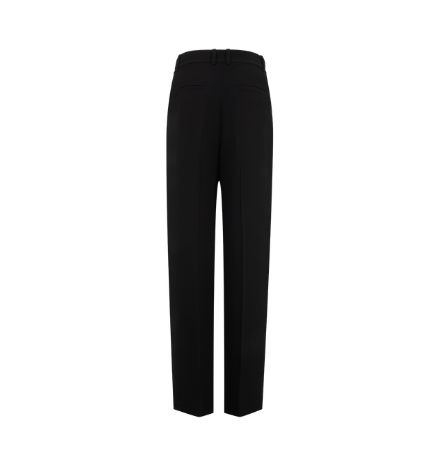Image 2 of 3 - BLACK - Toteme Women's Double-Pleat Fluid Trousers are tailored from lightweight suiting fabric and feature a relaxed silhouette sharpened by double pleats along the front. Designed with pressed creases at the front and back, these designer trousers are finished with a zip fly, belt loops, side slant pockets, and welt back pockets for a refined approach to fluid tailoring. Main Material: 96% Viscose, 4% Polyester.  