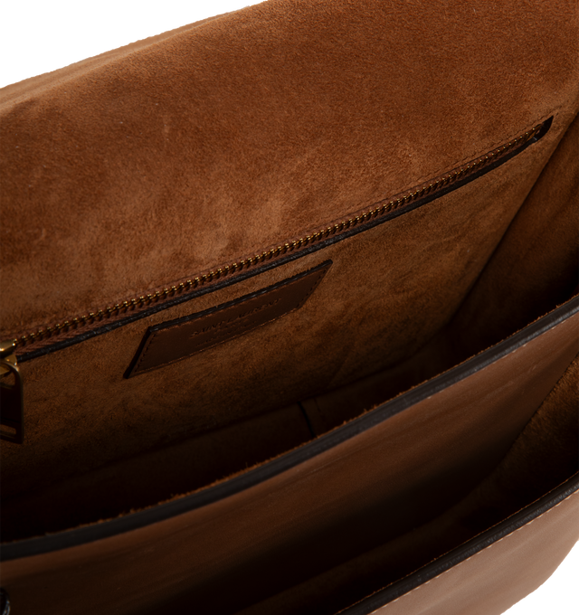 Image 3 of 3 - BROWN - SAINT LAURENT Niki Besace Bag featuring two compartments, an adjustable strap for bespoke carry options, suede lining, bronze-toned hardware, magnetic closure and one zip pocket. 8.5" x 6.3" x 3.13.7". Strap drop: 18.5". Calfskin leather.  