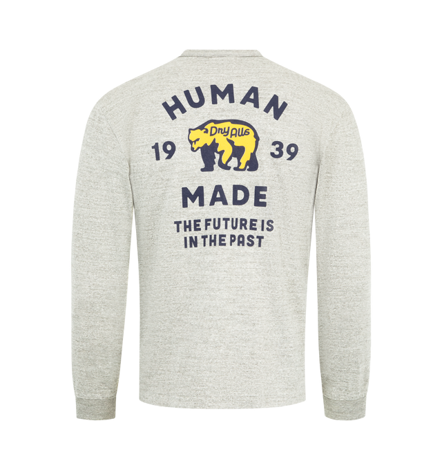 Image 2 of 2 - GREY - HUMAN MADE Graphic L/S T-Shirt #2 featuring standard long sleeve T-shirt, Heart logo patch on the left chest, an animal graphic on the back and crewneck. 100% cotton. 