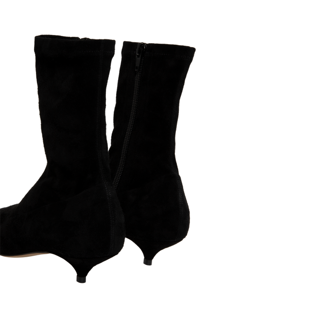 Image 3 of 4 - BLACK - The Row Women's Liisa Kitten Booties are crafted from soft lambskin suede and feature a pointed toe, side zip closure, and a refined kitten heel for an elegant, minimalist silhouette. These designer suede ankle boots combine exceptional Italian craftsmanship with timeless sophistication, making them a versatile choice for effortless day-to-evening styling. Main Material: 100% Lambskin Suede. Sole: Leather. Heel Height: 1.38 in. Made in Italy. 
