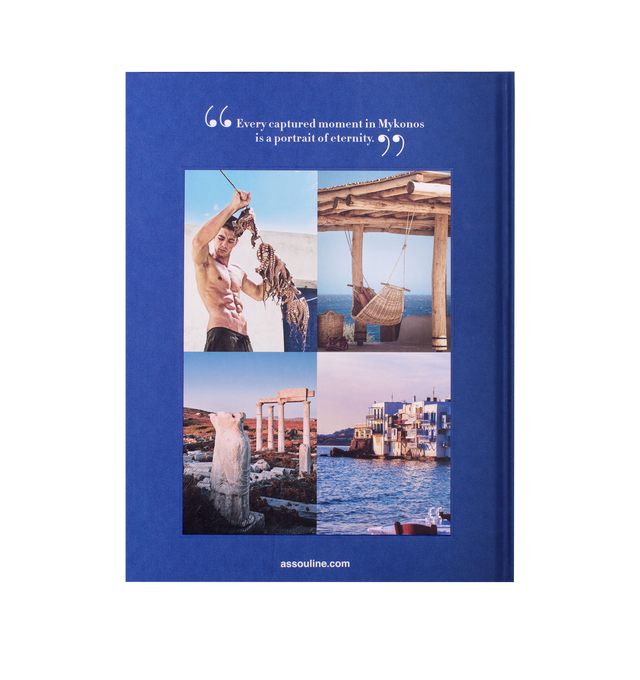 Image 3 of 5 - BLUE - Assouline Mykonos Muse is a luxury coffee table book that celebrates the rich history, vibrant culture, and legendary spirit of Greece's iconic island through captivating photography and engaging storytelling. Written by Lizy Manola with additional contributions by Rachel Howard and Michael Skafidas, this designer silk hardcover book explores Mykonos' evolution from an ancient sanctuary to one of the world's most celebrated travel destinations, highlighting its architecture, beaches, n 