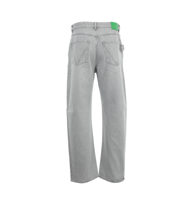 Image 2 of 3 - GREY - BOTTEGA VENETA Washed Denim Trousers featuring mid rise, five-pocket style, full length, relaxed fit through straight legs, button zip closure and belt loops. 100% cotton. 