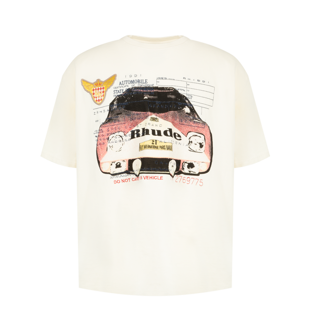 Image 1 of 2 - NEUTRAL - Rhude Men's Slip T-Shirt is crafted from premium cotton and features a relaxed silhouette with a classic crew neckline, short sleeves, and signature Slip graphic artwork for a bold contemporary look. This designer graphic T-shirt combines exceptional everyday comfort with Rhude's signature luxury streetwear aesthetic, creating an effortless statement piece for casual styling. Main Material: 100% Cotton. 