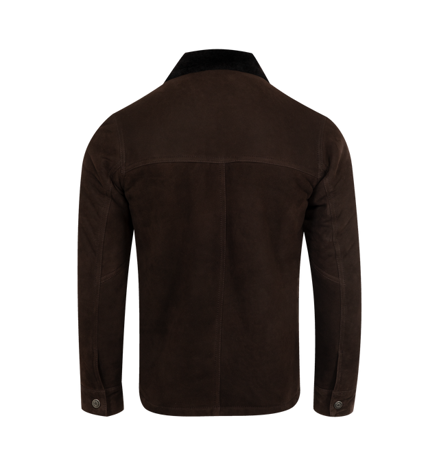 Image 2 of 3 - BROWN - GIORGIO BRATO MEPX Jacket featuring button front closure, suede, shearling collar, three front patch pockets and long sleeves. Lamb suede, shearling. Made in Italy. 