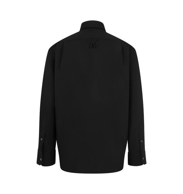 Image 2 of 2 - BLACK - The Willy Chavarria Men's Woolen Shirt is cut in a slim silhouette, offering a clean, refined take on classic shirting. Designed with a pointed collar, button-front placket, and button cuffs, it is finished with a straight hem for a polished, understated finish. Main: 100% Virgin Wool. 