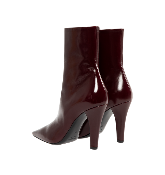 Image 3 of 4 - RED - SAINT LAURENT Jill Booties featuring ankle boots with a square pointed toe and tapered block heel with inner cassandre, a side zip closure and leather sole. 3.7 inch heel. Calfskin. Made in Italy. 