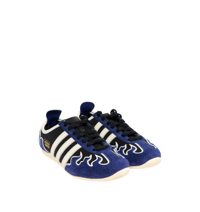 Image 2 of 5 - BLUE - ADIDAS x Brain Dead Japan Lo Sneaker featuring ultra-slim flat sole, hairy suede flame design, textured laces, contrast 3-Stripes, gold embossed co-branded detail and leather upper. 