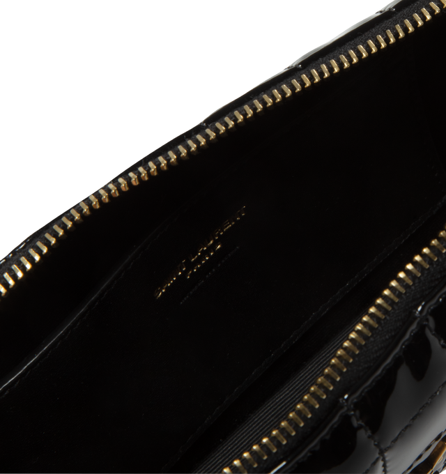 Image 3 of 3 - BLACK - SAINT LAURENT Pouch on Chain featuring zip closure, one flat pocket, quilted overstitching and chain wrist strap. 7.3" X 3.3" X 1.6". 59% polyurethane, 41% polyester.  