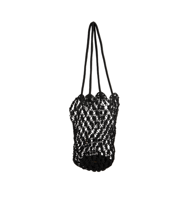 Image 2 of 3 - BLACK - SAINT LAURENT Large Crochet Tote Bag featuring a strap for shoulder carry, open weave and bronze-tone hardware. 13.8" x 5.1" x 5.1". Acetate, acrylic, brass. Made in Italy. 