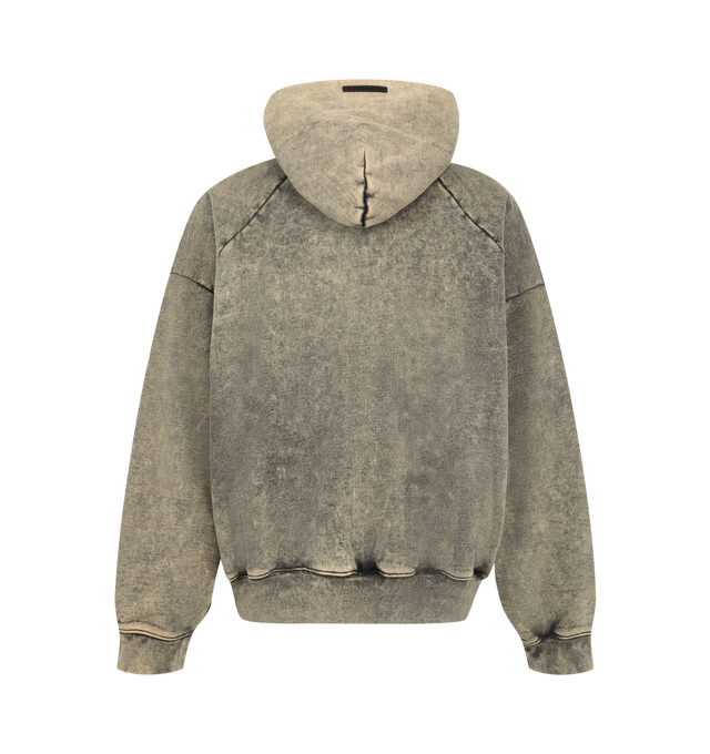 Image 2 of 2 - GREY - Fear of God ESSENTIALS Men's Classic Raglan Hoodie is crafted from acid-washed heavyweight cotton fleece and features a classic relaxed-fit silhouette with half raglan sleeves inspired by vintage athletic styles. Designed with a racing-inspired Essentials puff-print logo at the front, this elevated hoodie is finished with a double-layer hood, side pockets, rib-knit cuffs and hem, and a signature Essentials label at the hood. Main Material: 100% Cotton Acid-Washed Fleece.  