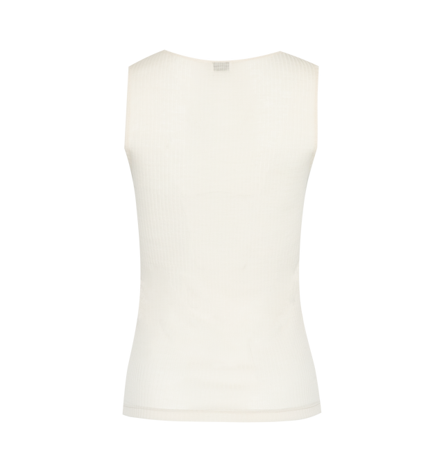 Image 2 of 3 - WHITE - SAINT LAURENT Tank Top featuring scoop neck, semi sheer, ribbed and embroidered at chest. 100% wool. 