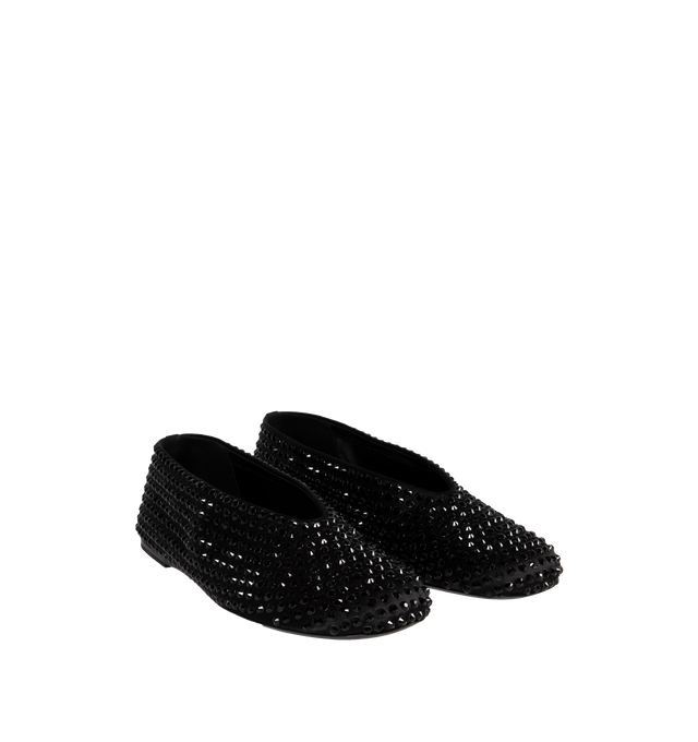 Image 2 of 4 - BLACK - KHAITE Marcy Embellished Flat featuring sateen flat with inky Swarovski crystals, a higher topline, textile upper and lining/synthetic sole. Made in Italy. 