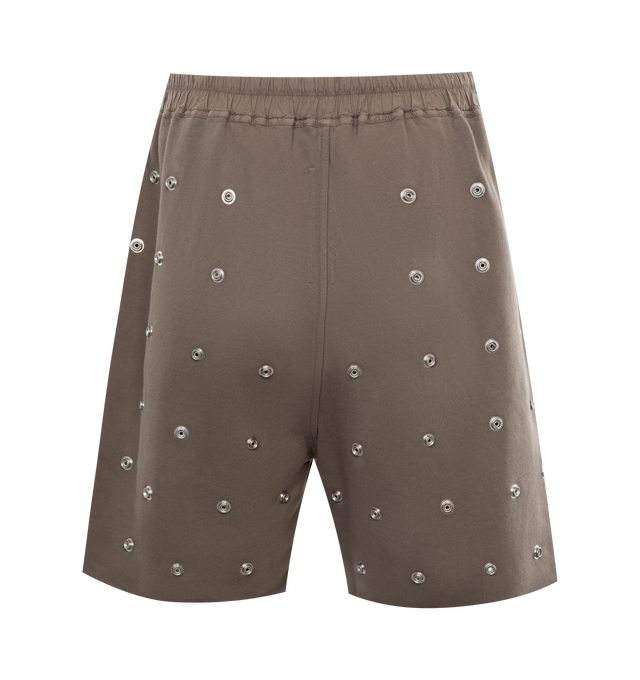 Image 2 of 3 - GREY - DRKSHDW Long Boxer Shorts featuring allover grommet embellishment, elasticized drawstring waist, side slip pockets, relaxed fit through wide legs and pull-on style. 100% cotton. Made in Italy. 