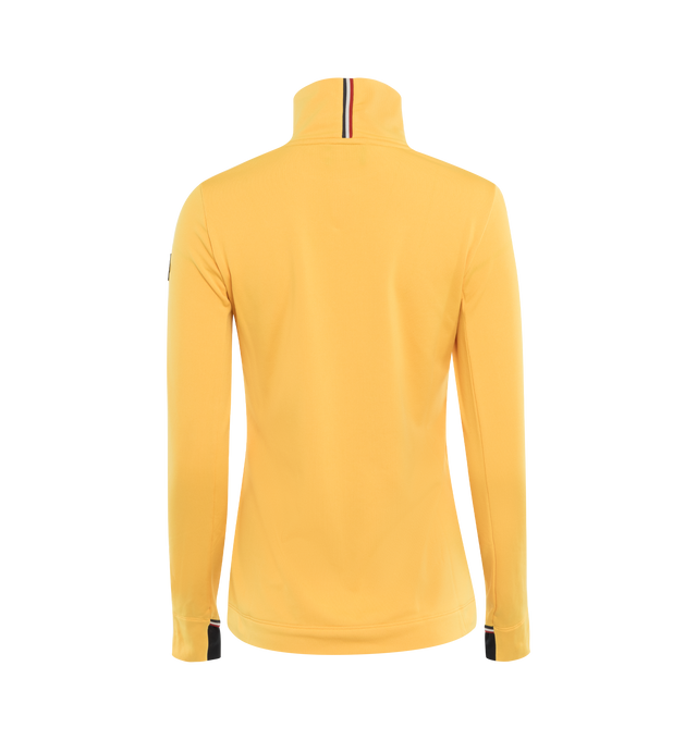 Image 2 of 3 - YELLOW - MONCLER GRENOBLE T-NECK JERSEY featuring turtleneck, tricolor accents on the nape and long sleeves with thumbhole cuffs. 88% polyester, 12% elastane. 