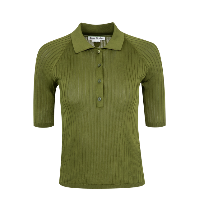 Image 1 of 2 - GREEN - ACNE STUDIOS Knit Polo featuring short sleeves, polo collar, fitted, 4 button placket and ribbed. 100% viscose. 