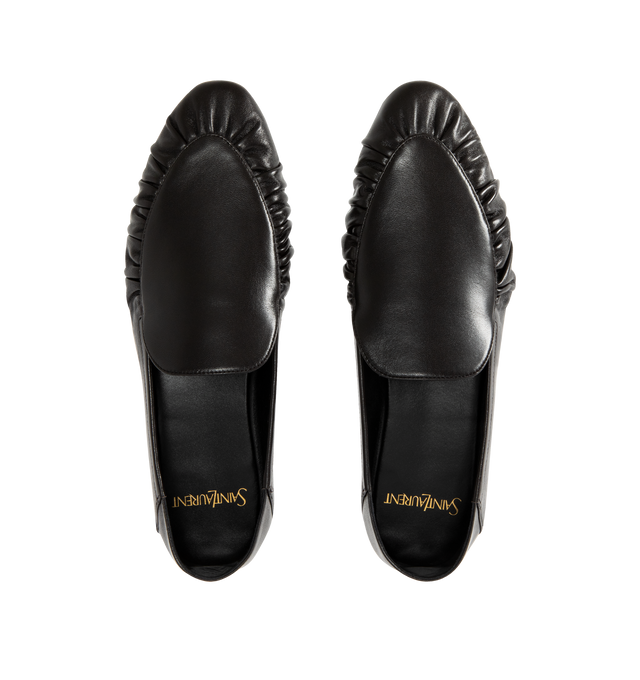 Image 4 of 4 - BLACK - SAINT LAURENT Alain Slippers featuring an almond gathered moc toe, a flexible heel counter that may be worn up or folded down and leather sole. Lambskin. Made in Italy. 
