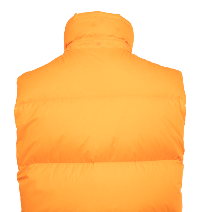Image 3 of 5 - ORANGE - MONCLER GENIUS MONCLER X ROC NATION BY JAY-Z APUS VEST is a fluorescent-orange hue that brings standout style to this channel-quilted down vest detailed with a tonal patch bearing the logos of both labels, two-way front-zip closure, stand collar; fixed hood, chest welt pockets, front welt pockets and lined, with down fill. 100% nylon. 