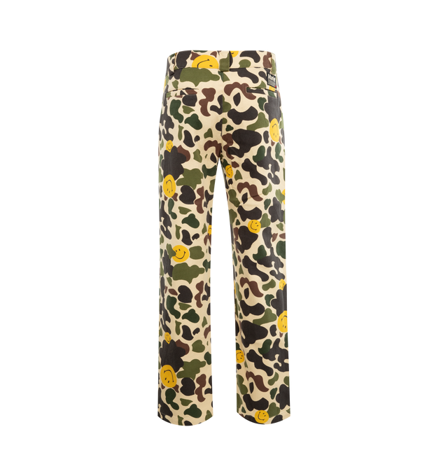 Image 2 of 3 - BROWN - Market Cotton cargo pants with allover signature SMILEY print. Featuring zip fly with button closure and front slant pockets. 100% cotton. 