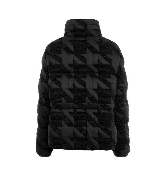 Image 2 of 3 - BLACK - MONCLER Evandra Short Down Jacket featuring embroidered houndstooth polyester, polyester lining, down-filled, zipper closure, inseam pockets, elastic cuffs and hem with drawstring fastening. 86% polyester, 14% polyamide/nylon. Padding: 90% down, 10% feather. 