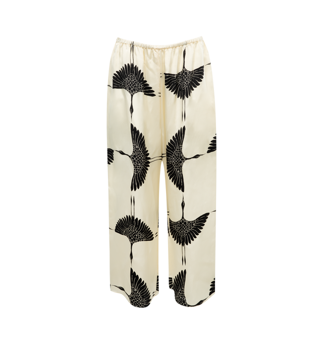 WHITE - KHAITE Mindy Pant featuring a fluid pant, silky cupro twill, wide leg, print throughout and elasticated waist. 100% cupro.