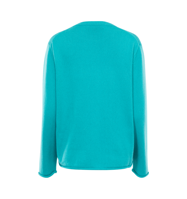 Image 2 of 2 - BLUE - The Elder Statesman Jones crewneck sweater crafted from the softest Italian 100% cashmere in a heavyweight knit. Features a relaxed women's sillhouette, floral intarsia motif and a rolled hem. Made in Los Angeles with hand-knitted machines. 100% cashmere. 