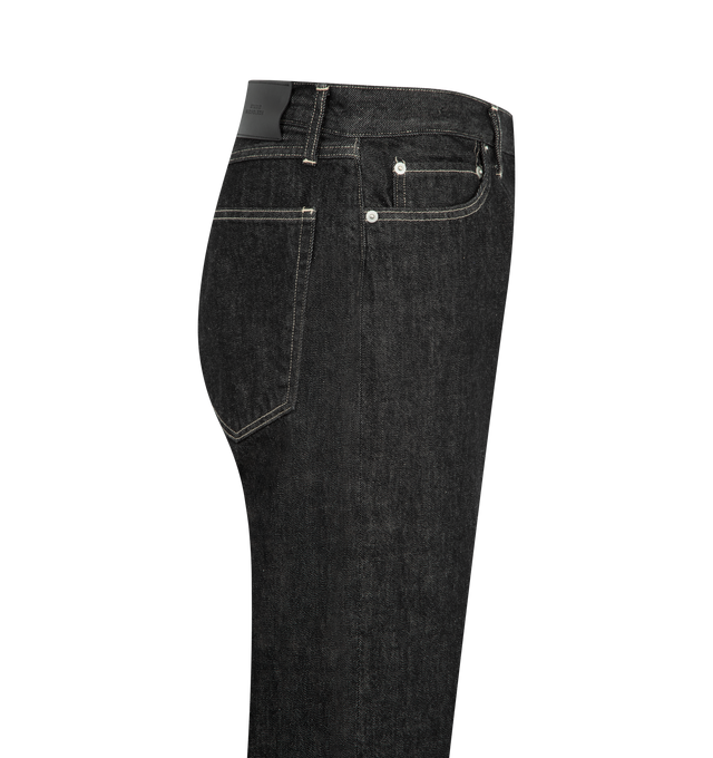 Image 3 of 3 - BLACK - STUDIO NICHOLSON Marylebone Denim Pant featuring a wide, generous cut through the thigh, relaxed fit, classic five-pocket silhouette dropped crotch, topstitched edges, button fly fastening and rear leather patch. 71% cotton, 16% reused cotton, 13% recycle polyester. 