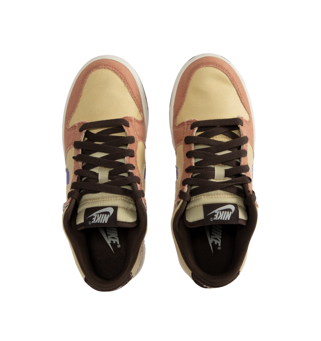 Image 5 of 5 - NEUTRAL - Nike Dunk Low Sneakers with Dusted Clay, Dusty Amethyst and Team Gold color-blocking,  a padded, low-cut collar, leather upper with a slight sheen and durability, foam midsole offering lightweight, responsive cushioning. Perforations on the toe add breathability. Rubber sole with classic hoops pivot circle provides durability and traction. 