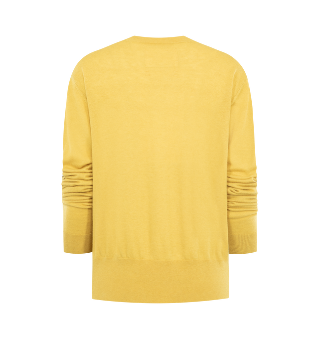 Image 2 of 2 - YELLOW - EXTREME CASHMERE Collin Sweater featuring a regular fit, deep v-neckline, fine-knit wool cashmere blend and ribbed neck, hem and cuff details. 70% merino wool, 30% cashmere. 