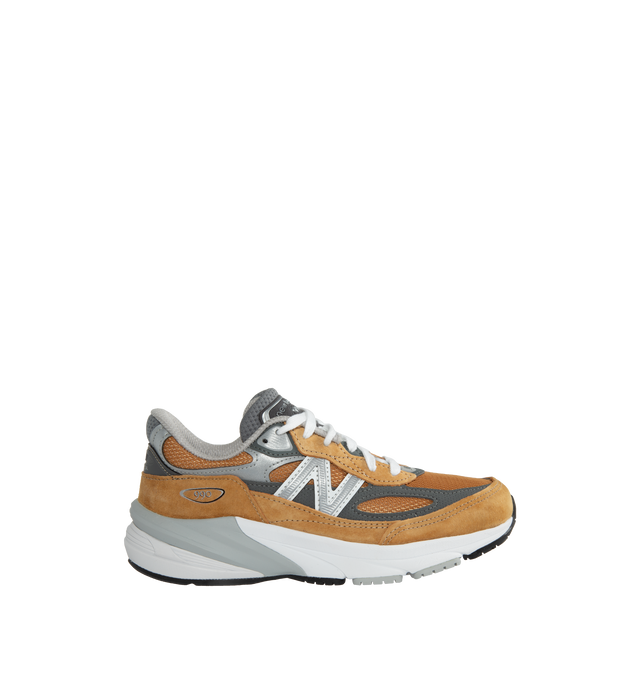 Image 1 of 5 - BROWN - NEW BALANCE Made in USA 990v6 Low-top Sneakers crafted from pigskin suede and mesh sneakers in tan and gray. Featuring reflective trim throughout, lace-up closure, rubberized logo patch at padded tongue, padded collar, logo appliqu at sides, with mesh lining, ENCAP FuelCell foam rubber midsole and treaded rubber sole.Supplier color: WorkwearUpper: pigskin, textile. Sole: rubber.Made in United States. 