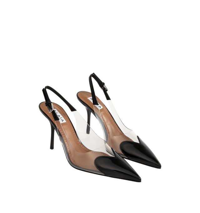 Image 2 of 4 - BLACK - Alaia Slingbacks Heart Shaped Slingbacks are a slip-on style with pointed toes, an adjustable buckle fastening, a heart-shaped panel at the toe, leather soles, a transparent back and 4 inch heels. 100% leather. 