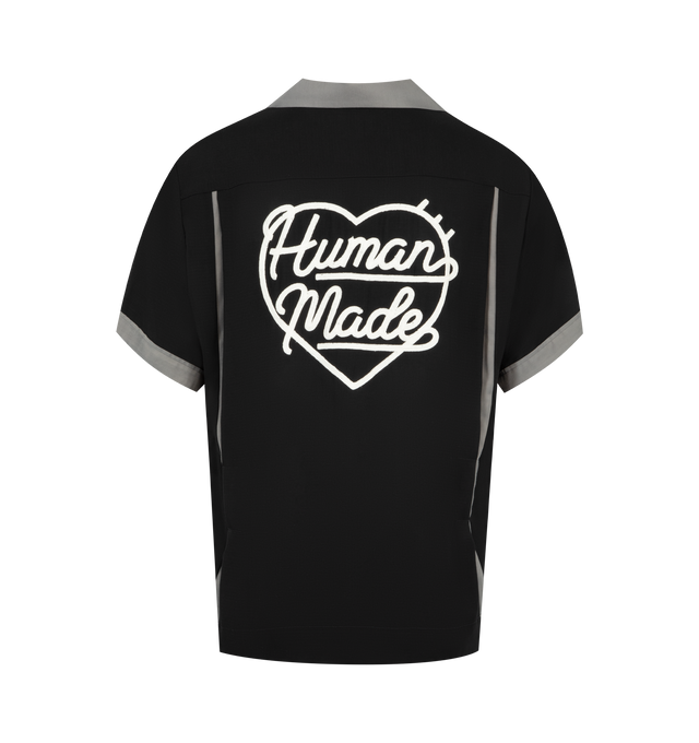 Image 2 of 2 - BLACK - HUMAN MADE Bowling Shirt featuring regular fit, camp collar, button fastening, embroidered back and chest logo and chest pocket. 55% rayon, 45% cotton. 