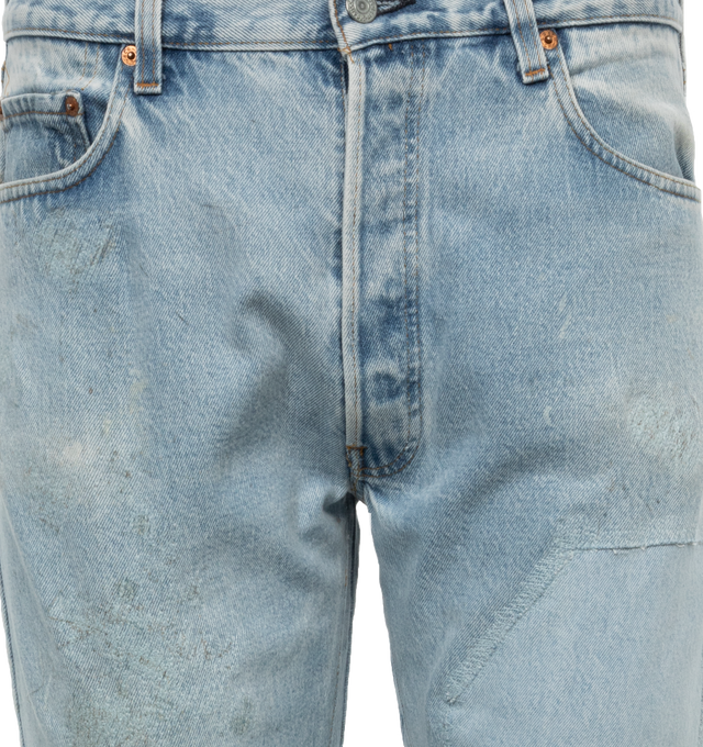 Image 3 of 3 - BLUE - GALLERY DEPT. 90210 LA Flare Washed Denim featuring regular fit, flare leg, belt loops, zip and button fastening, five pocket design and tonal stitching. 100% cotton. 