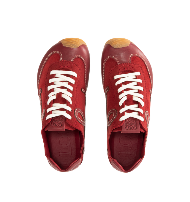 Image 5 of 5 - RED - LOEWE  Ballet Runner 2.0 Unlined Sneaker in deerskin and vegetable-tanned calfskin featuring an asymmetrical toe shape, an unlined sock-like internal structure, a lightweight textured outsole that extends to the toecap, 20mm heel, L monogram at the side, embossed Anagram on the tongue and embossed LOEWE on the heel tab. Deer/Classic Calf. Made in Italy. 