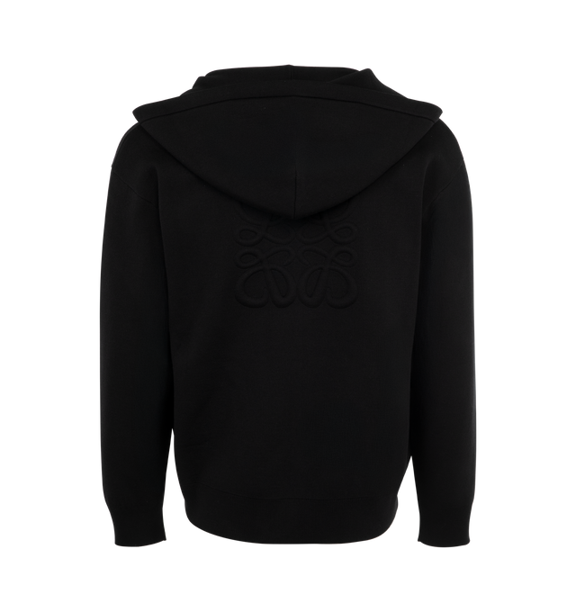 Image 2 of 2 - BLACK - Loewe Anagram zip-up hoodie in medium-weight compact wool featuring a padded 3D Anagram at the back, double face stitch, hooded collar with drawstring, zip front fastening, self-start cuffs and hem. Made in Italy. 