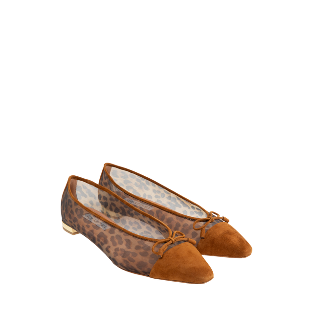 Image 2 of 4 - BROWN - AQUAZZURA Gioia Mesh Flat featuring leopard print, slip-on shoes, flat heel, padded leather insole and signature logo detailing. Suede, mesh. Made in Italy. 
