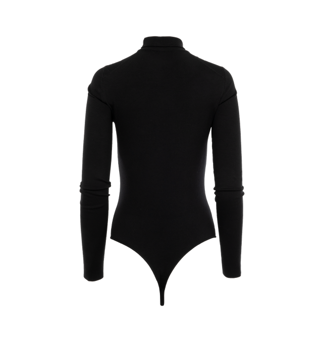 Image 2 of 2 - BLACK - KHAITE Thea Bodysuit featuring breathable wool, fine ribbing at the stand collar and extended sleeves. Snap closures at base. 73% wool, 25% polyamide, 2% polyurethane. 