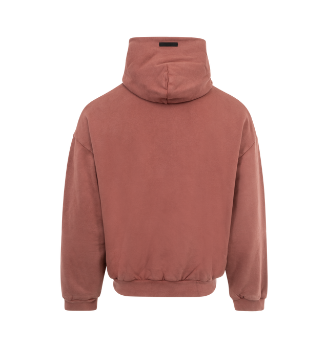 Image 2 of 2 - RED - Fear of God Cotton Fleece Hoodie has an attached hood, dropped shoulders, side seam pockets, ribbed cuffs and hem, and a screen-printed graphic. 100% cotton.   