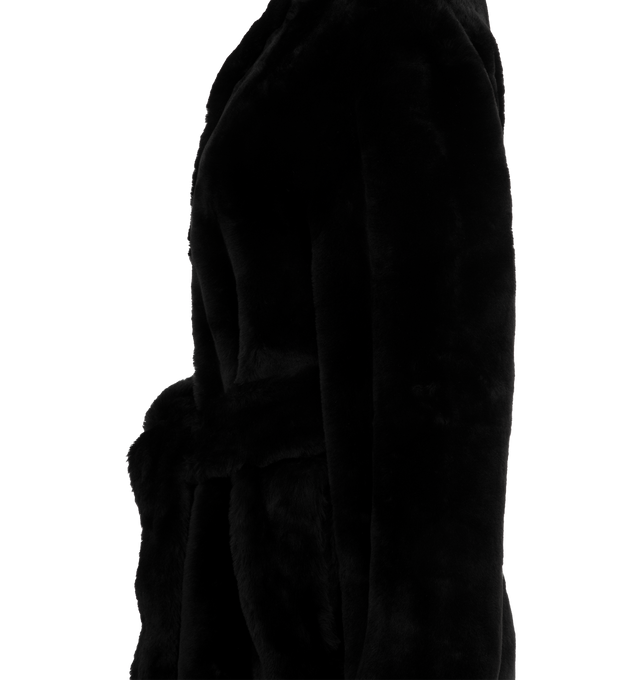 Image 3 of 3 - BLACK - TOTEME Plush Shearling Jacket featuring plush shearling with a suede reverse, slip pockets, hip-length, straight silhouette closing with a detachable belt and internal hooks. 100% lamb leather. 