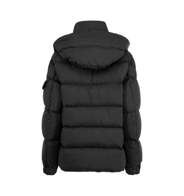 Image 2 of 4 - BLACK - MONCLER Maya 70 Hooded Short Down Jacket featuring recycled polyester, polyester lining, down-filled, detachable and adjustable hood, zipper and snap button closure, zipped pockets, sleeve pocket with snap button closure, adjustable cuffs, hem with drawstring fastening and logo. 100% polyester. Padding: 90% down, 10% feather. 